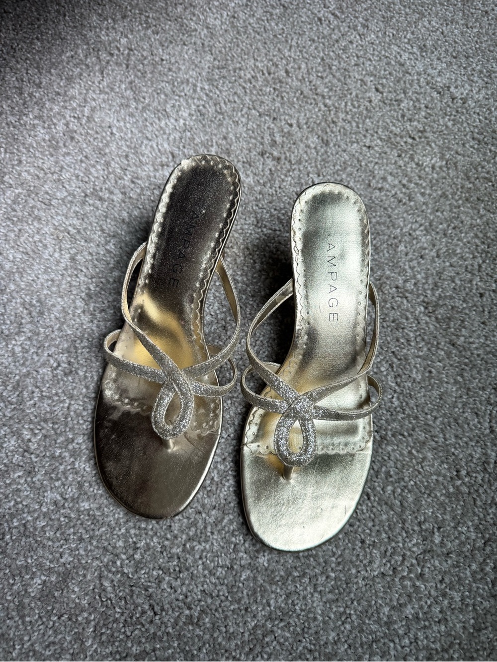 Rampage Gold Glitter Loop Slide Sandal Kitten Heels